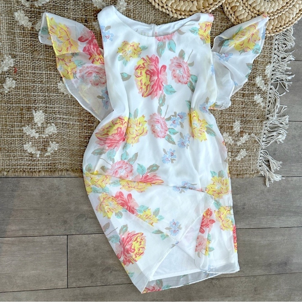 CRB Girl Floral Chiffon Dress with Flutter Sleeves Size 14